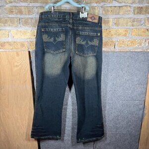 Y2K G Lutchni Bootcut Jeans 36x32 Dark Blue Fade Embroidered Pockets